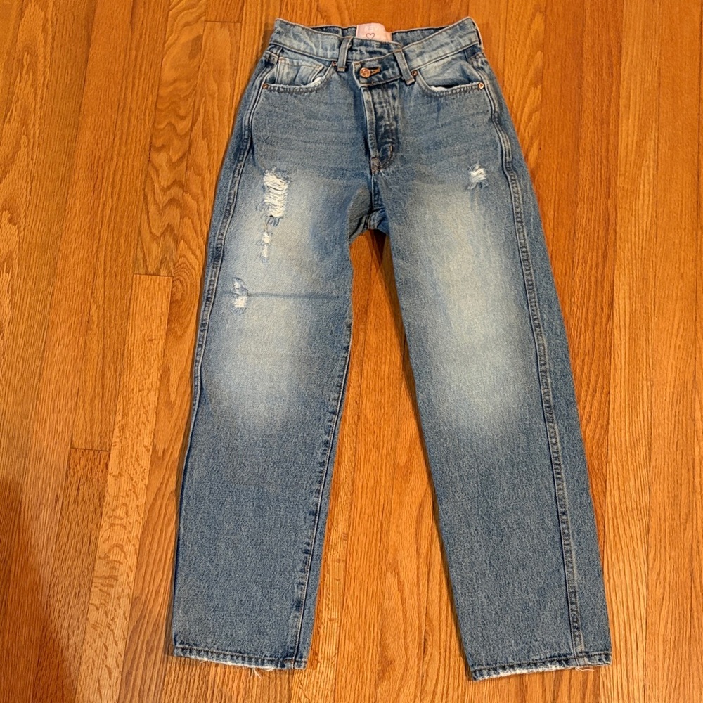 REVICE Light Blue Denim Jeans with Pink Logo Patch